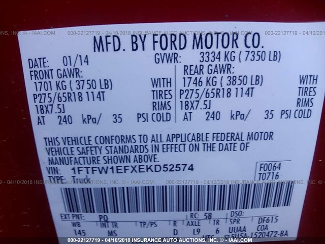 1FTFW1EFXEKD52574 - 2014 FORD F150 SUPERCREW RED photo 9