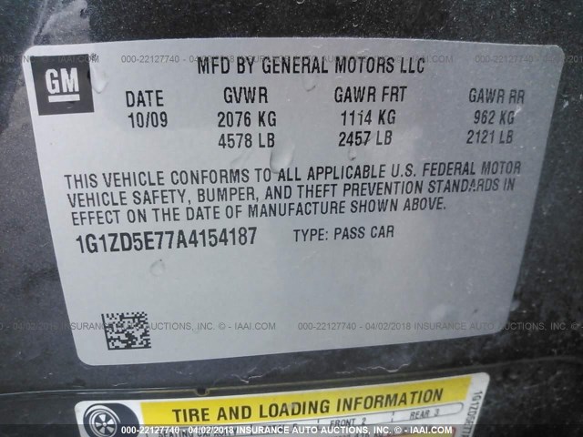 1G1ZD5E77A4154187 - 2010 CHEVROLET MALIBU 2LT GRAY photo 9