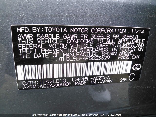 JTHCL5EF6F5023629 - 2015 LEXUS LS 460 GRAY photo 9