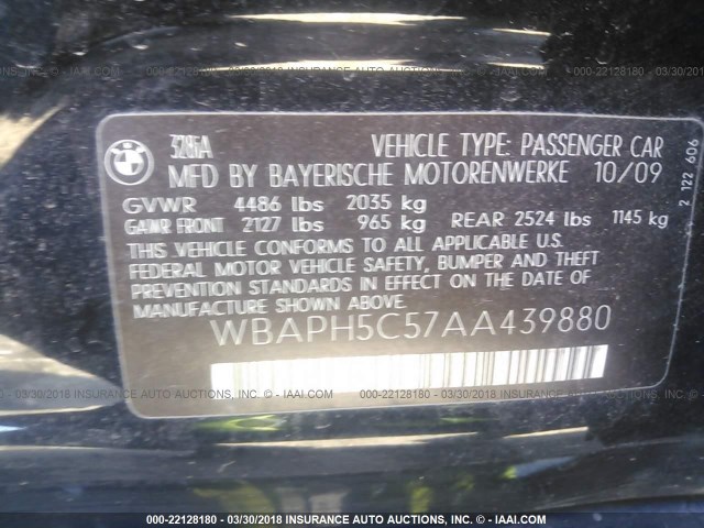 WBAPH5C57AA439880 - 2010 BMW 328 I SULEV BLACK photo 9