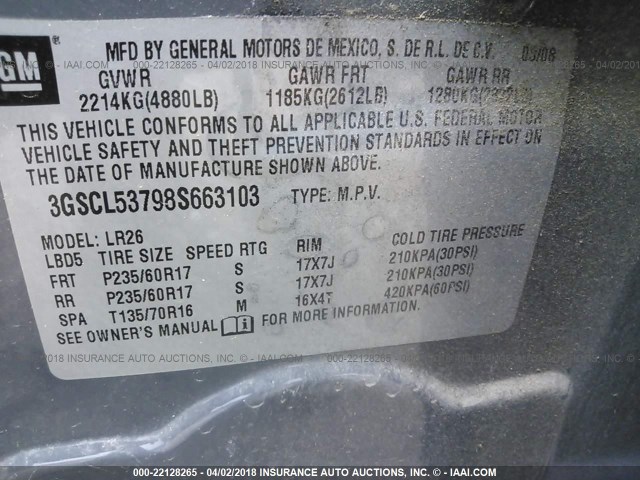 3GSCL53798S663103 - 2008 SATURN VUE XR GRAY photo 9