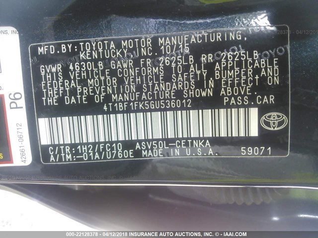 4T1BF1FK5GU536012 - 2016 TOYOTA CAMRY LE/XLE/SE/XSE მუქი ლურჯი ფოტო 9