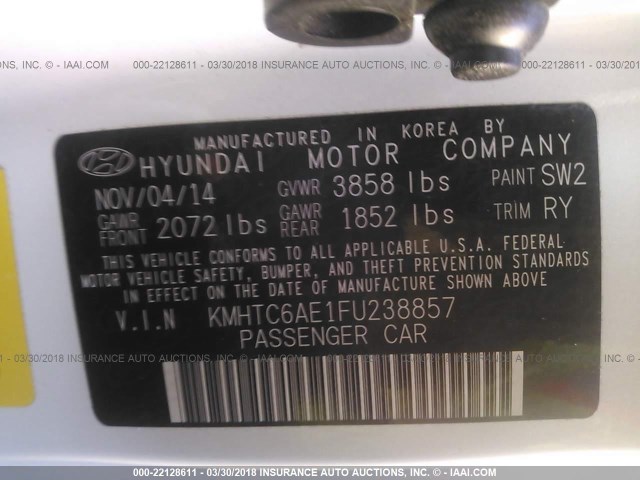 KMHTC6AE1FU238857 - 2015 HYUNDAI VELOSTER TURBO WHITE photo 9