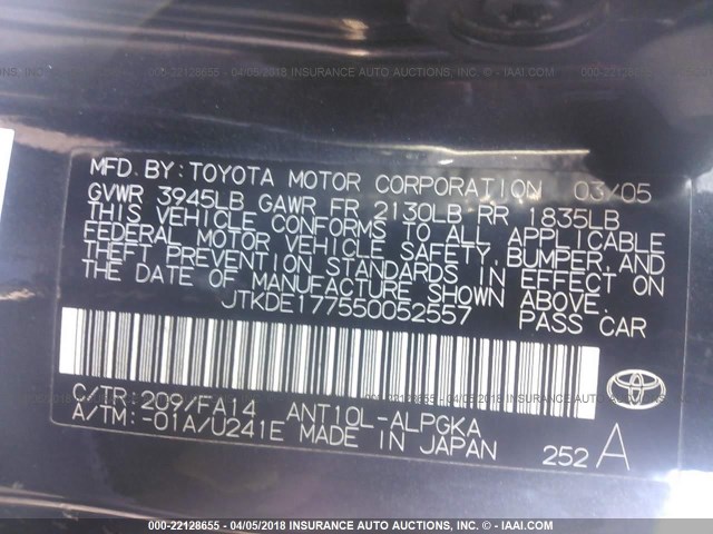 JTKDE177550052557 - 2005 TOYOTA SCION TC 黑色 照片 9