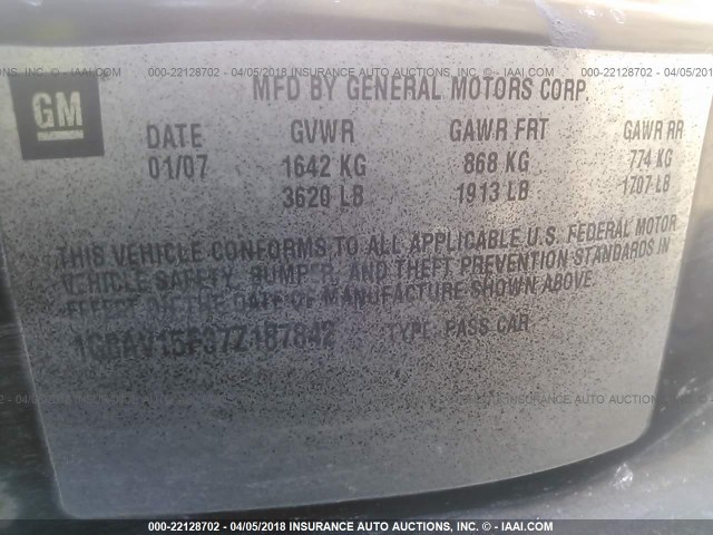 1G8AV15F37Z187842 - 2007 SATURN ION LEVEL 3 BLACK photo 9