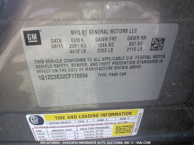 1G1ZC5E02CF178894 - 2012 CHEVROLET MALIBU 1LT 棕色 照片 9