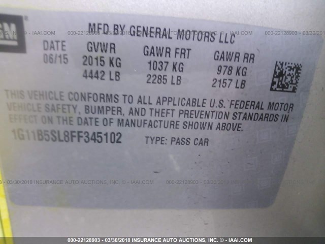 1G11B5SL8FF345102 - 2015 CHEVROLET MALIBU LS 金色 照片 9