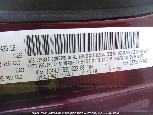 1C4NJPFB3DD223166 - 2013 JEEP PATRIOT LATITUDE MAROON photo 9