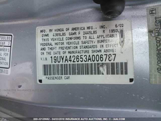 19UYA42653A006787 - 2003 ACURA 3.2CL TYPE-S SILVER photo 9