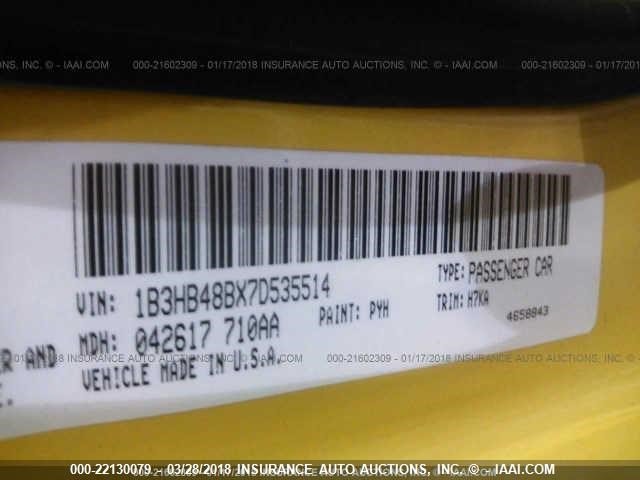 1B3HB48BX7D535514 - 2007 DODGE CALIBER SXT YELLOW photo 9