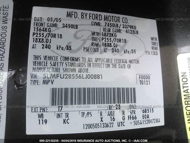 5LMFU28556LJ00881 - 2006 LINCOLN NAVIGATOR TAN photo 9