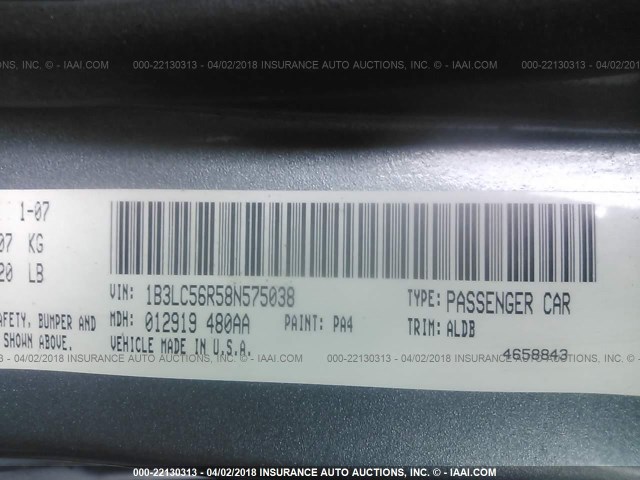 1B3LC56R58N575038 - 2008 DODGE AVENGER SXT GRAY photo 9