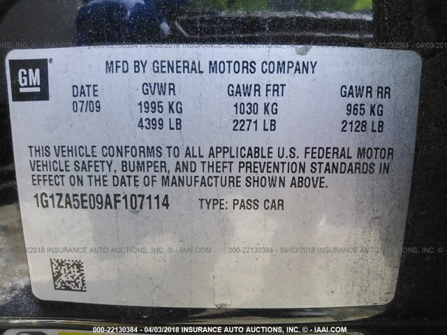 1G1ZA5E09AF107114 - 2010 CHEVROLET MALIBU LS 黑色 照片 9