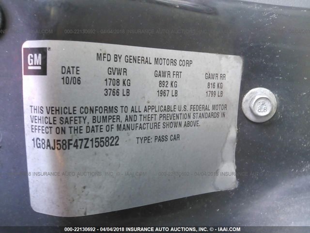 1G8AJ58F47Z155822 - 2007 SATURN ION LEVEL 2 BURGUNDY photo 9