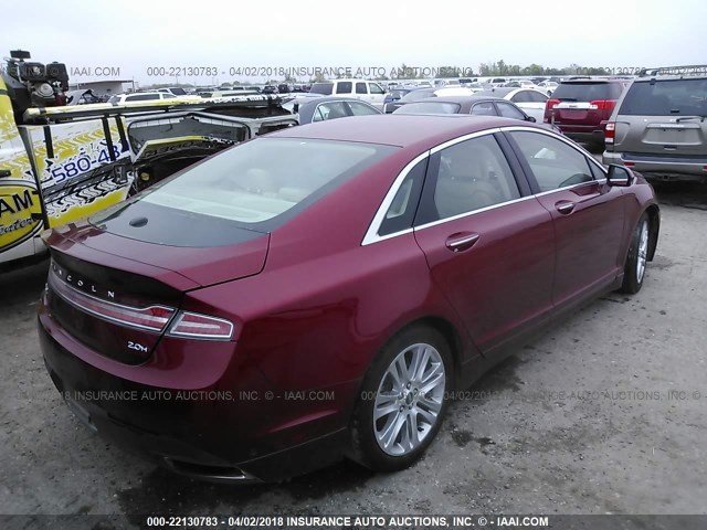 3LN6L2LU1ER806637 - 2014 LINCOLN MKZ HYBRID RED photo 4