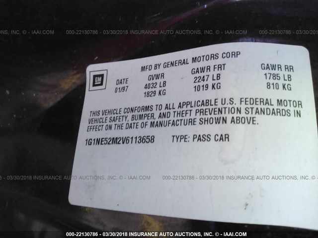 1G1NE52M2V6113658 - 1997 CHEVROLET MALIBU LS ბურგუნდია ფოტო 9