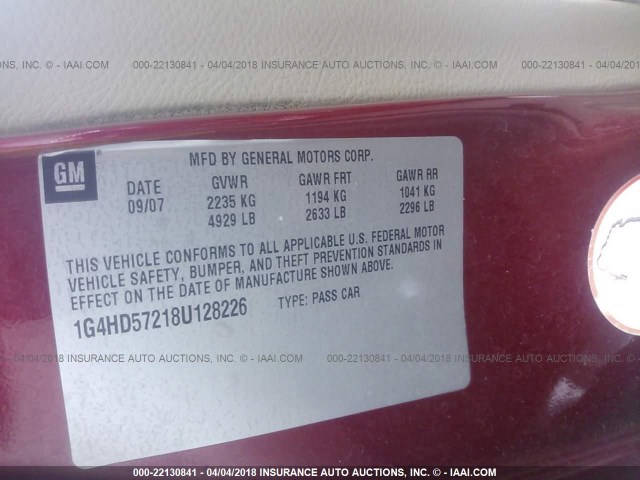 1G4HD57218U128226 - 2008 BUICK LUCERNE CXL RED photo 9