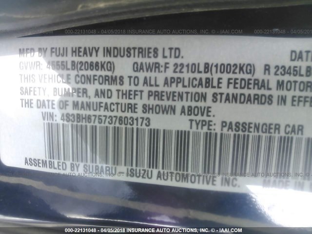 4S3BH675737603173 - 2003 SUBARU LEGACY OUTBACK AWP 蓝色 照片 9