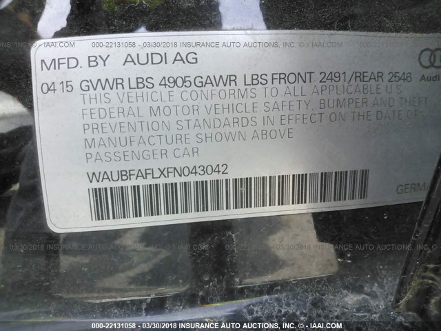 WAUBFAFLXFN043042 - 2015 AUDI A4 PREMIUM BLACK photo 9