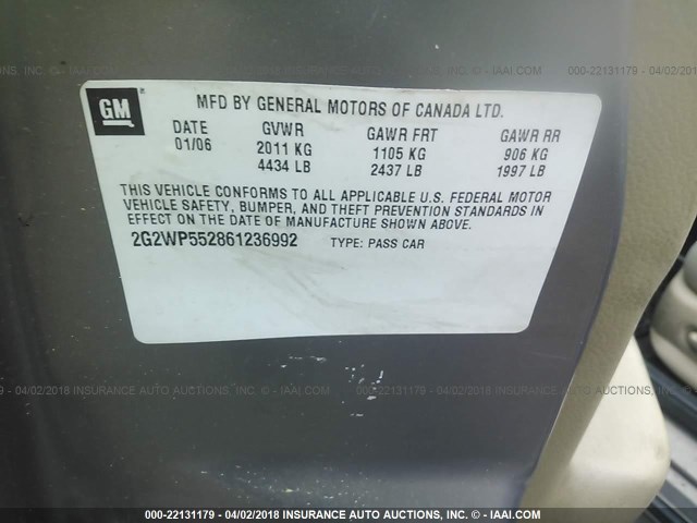 2G2WP552861236992 - 2006 PONTIAC GRAND PRIX BROWN photo 9