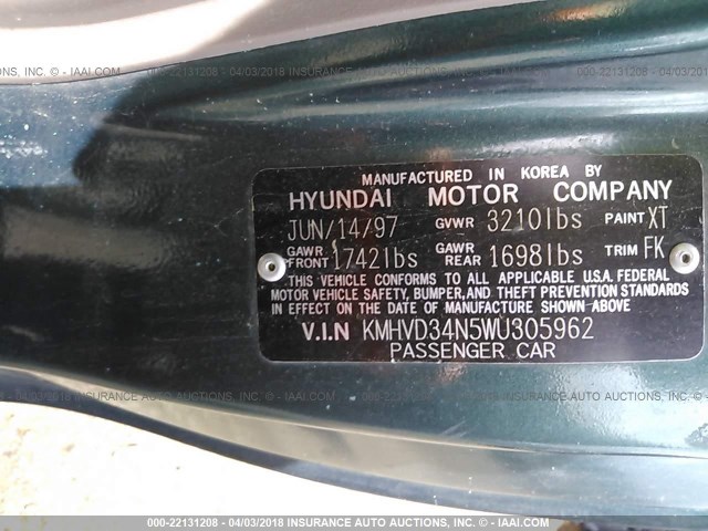 KMHVD34N5WU305962 - 1998 HYUNDAI ACCENT GS/GSI GREEN photo 9