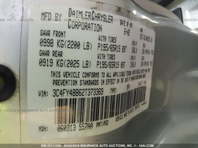 3C4FY48B62T373369 - 2002 CHRYSLER PT CRUISER CLASSIC 银色 照片 9