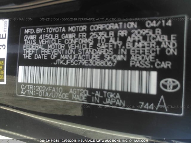 JTKJF5C79E3088067 - 2014 TOYOTA SCION TC 黑色 照片 9