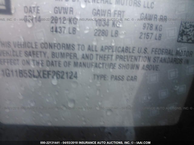 1G11B5SLXEF262124 - 2014 CHEVROLET MALIBU LS BLUE photo 9