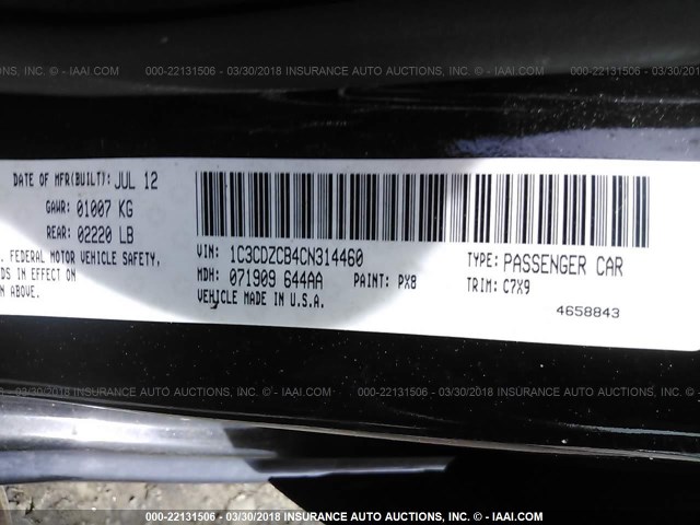 1C3CDZCB4CN314460 - 2012 DODGE AVENGER SXT BLACK photo 9