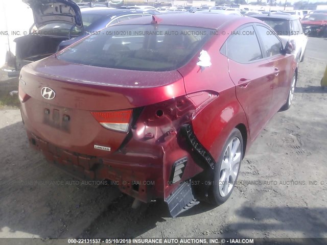 KMHDH4AE5CU253139 - 2012 HYUNDAI ELANTRA GLS/LIMITED RED photo 4