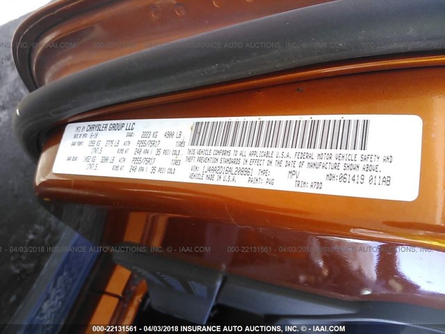 1J4AA2D16AL208961 - 2010 JEEP WRANGLER SPORT ORANGE photo 9