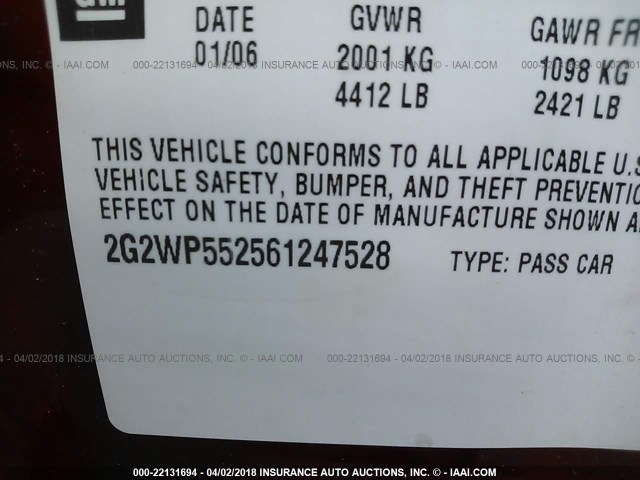 2G2WP552561247528 - 2006 PONTIAC GRAND PRIX RED photo 9