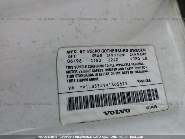 YV1LS5541V1365671 - 1997 VOLVO 850 WHITE photo 9