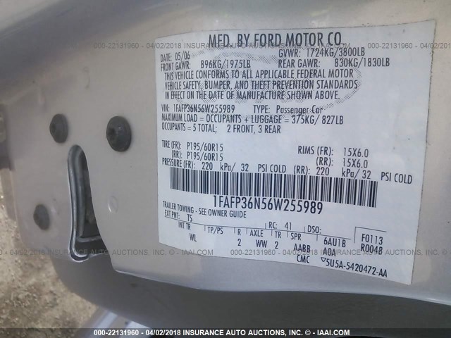 1FAFP36N56W255989 - 2006 FORD FOCUS ZXW SILVER photo 9