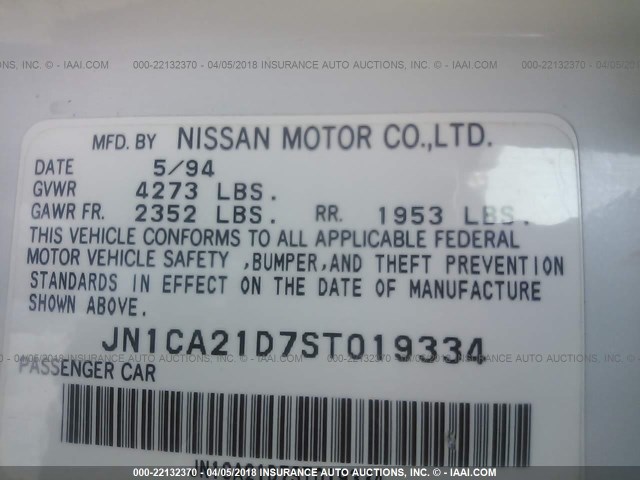 JN1CA21D7ST019334 - 1995 NISSAN MAXIMA GLE/GXE/SE WHITE photo 9