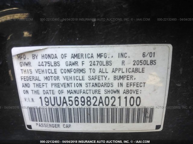 19UUA56982A021100 - 2002 ACURA 3.2TL TYPE-S BLACK photo 9