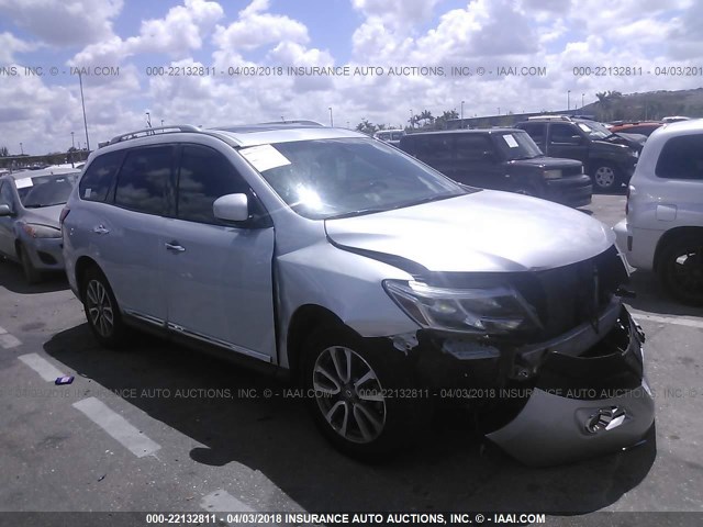 5N1AR2MN6DC634053 - 2013 NISSAN PATHFINDER S/SV/SL/PLATINUM SILVER photo 1