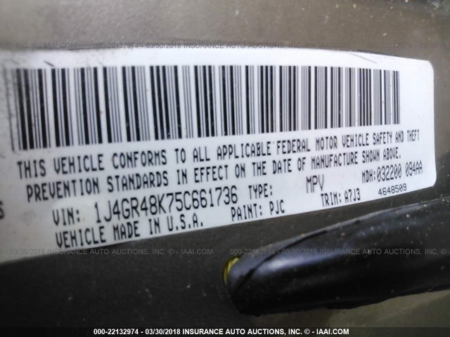 1J4GR48K75C661736 - 2005 JEEP GRAND CHEROKEE LAREDO/COLUMBIA/FREEDOM 金色 照片 9