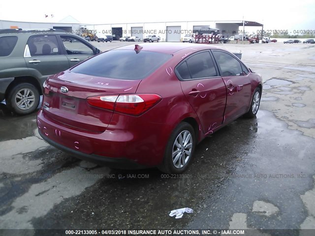 KNAFX4A68E5213382 - 2014 KIA FORTE LX RED photo 4