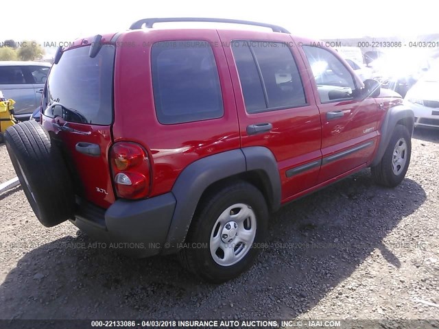 1J4GK48K34W174437 - 2004 JEEP LIBERTY SPORT RED photo 4