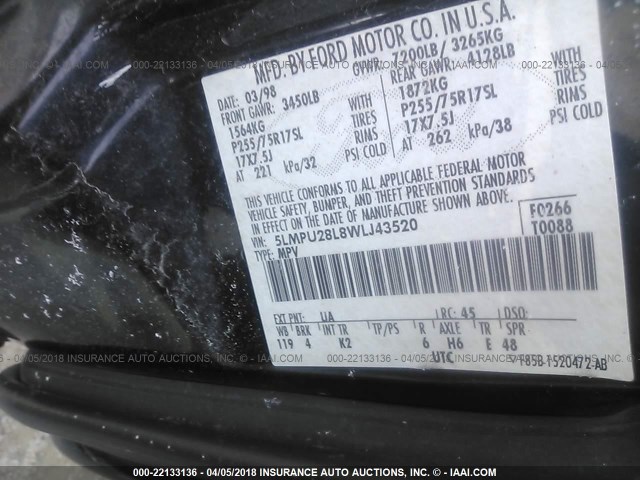 5LMPU28L8WLJ43520 - 1998 LINCOLN NAVIGATOR შავი ფოტო 9