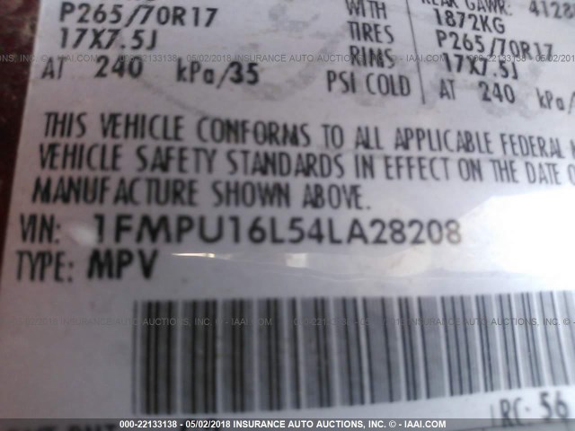 1FMPU16L54LA28208 - 2004 FORD EXPEDITION XLT RED photo 9