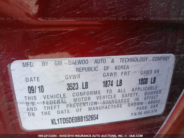 KL1TD5DE0BB152654 - 2011 CHEVROLET AVEO LS/LT 红色 照片 9