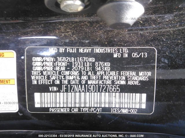 JF1ZNAA19D1727665 - 2013 TOYOTA SCION FR-S შავი ფოტო 9