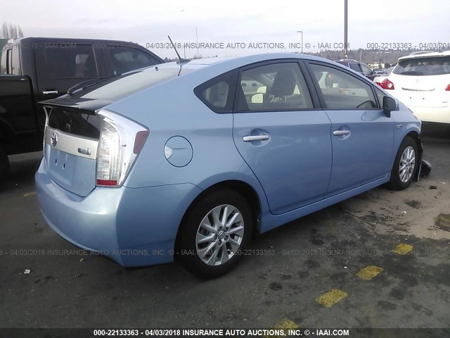 JTDKN3DPXD3031036 - 2013 TOYOTA PRIUS PLUG-IN  Light Blue photo 4