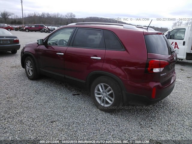 5XYKT4A74EG460766 - 2014 KIA SORENTO LX MAROON photo 3