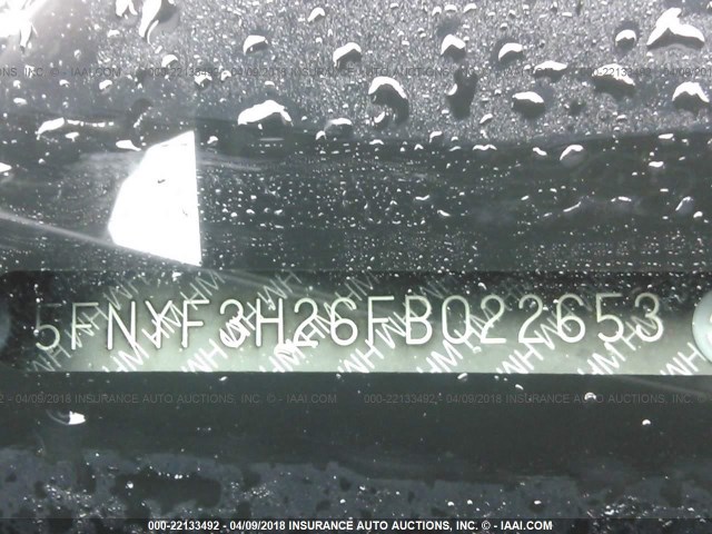 5FNYF3H26FB022653 - 2015 HONDA PILOT LX GRAY photo 9