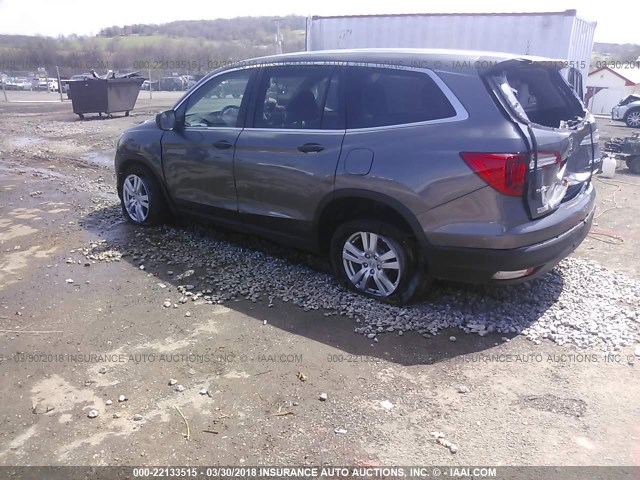 5FNYF6H12GB049357 - 2016 HONDA PILOT LX GRAY photo 3