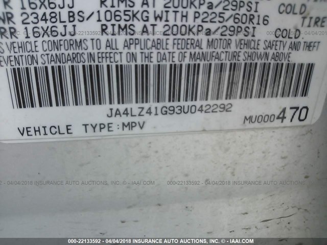 JA4LZ41G93U042292 - 2003 MITSUBISHI OUTLANDER XLS SILVER photo 9