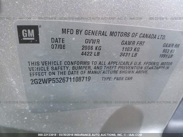 2G2WP552671108719 - 2007 PONTIAC GRAND PRIX SILVER photo 9
